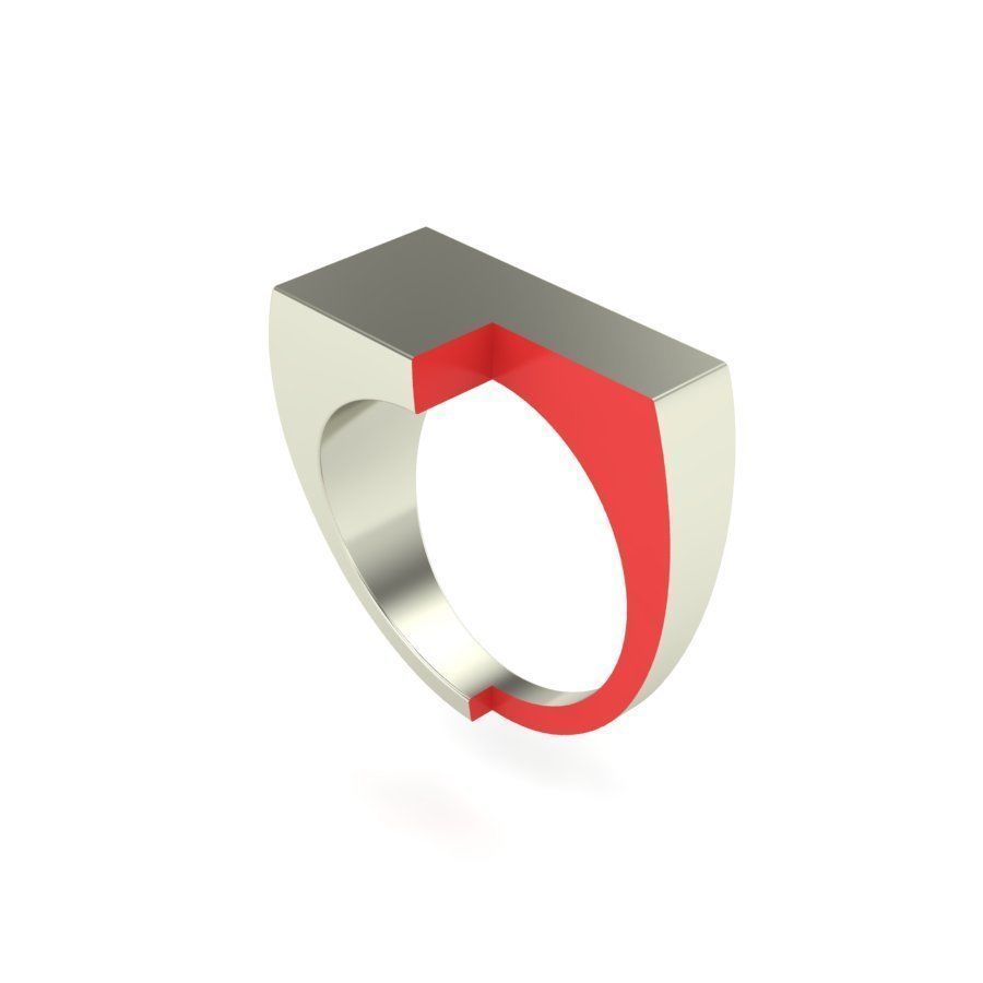 Signet rings set RECTANGLE top 3D print model_4