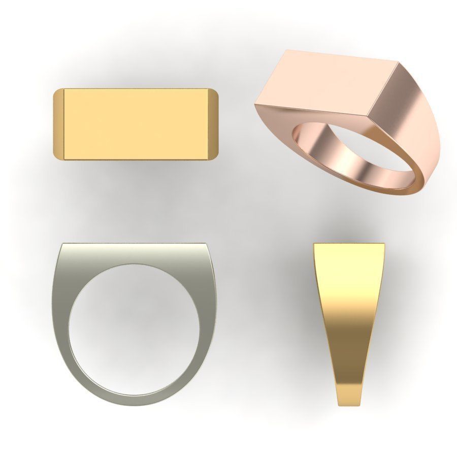Signet rings set RECTANGLE top 3D print model_3