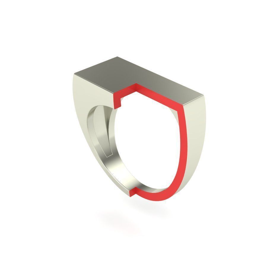 Signet rings set RECTANGLE top 3D print model_5