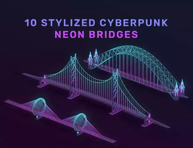 Neon Bridges Low-poly 3D model