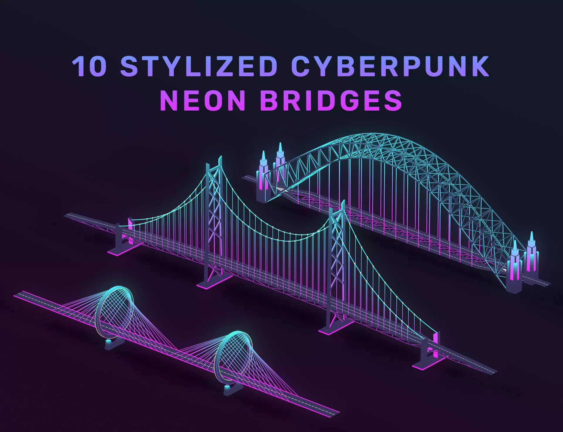 Neon Bridges Low-poly 3D model_0