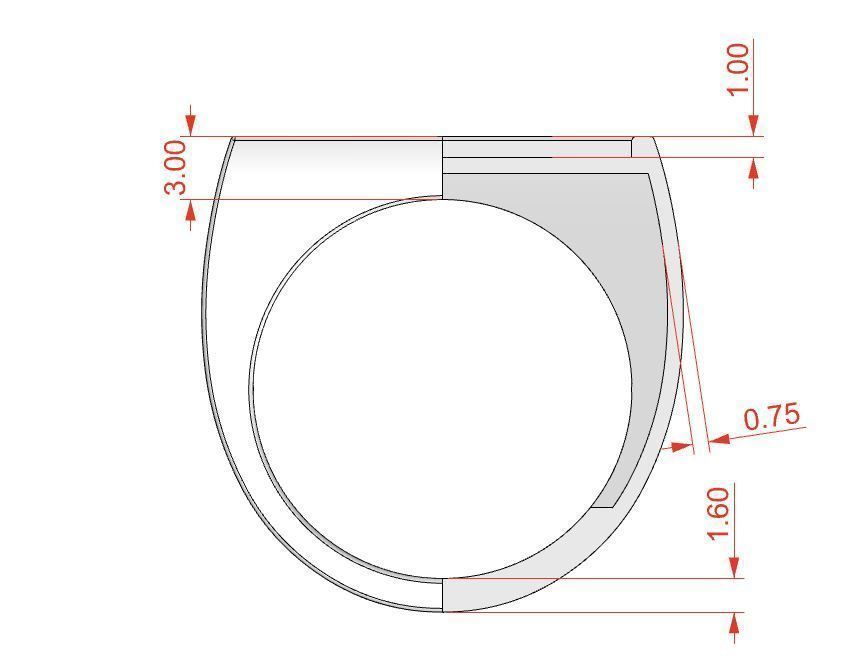 Signet rings set RECTANGLE top 3D print model_9
