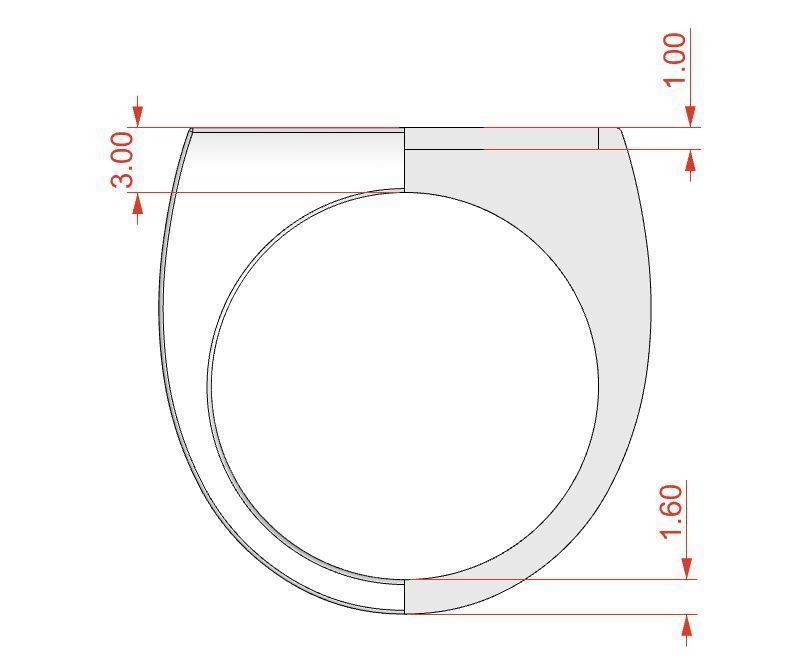 Signet rings set RECTANGLE top 3D print model_7