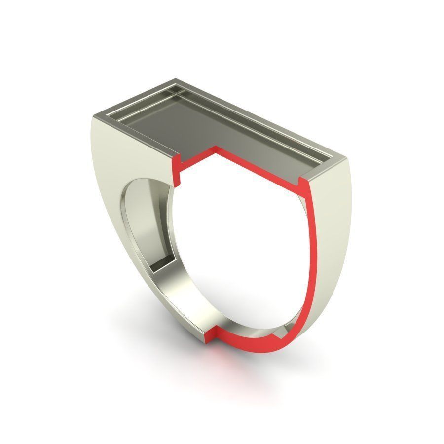 Signet rings set RECTANGLE top 3D print model_6