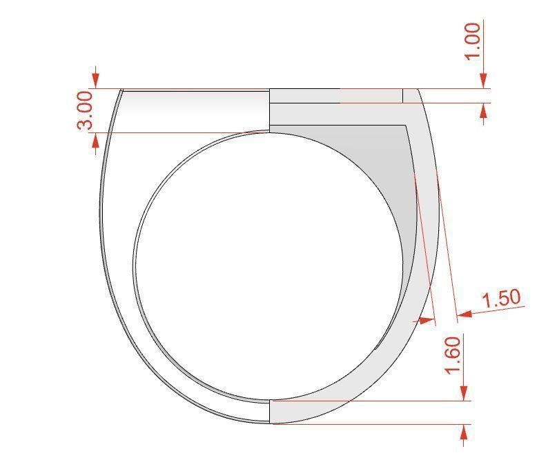 Signet rings set RECTANGLE top 3D print model_8