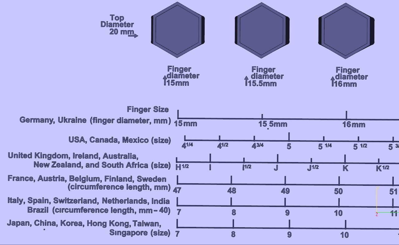 Signet rings set HEXAGON top 3D print model_2