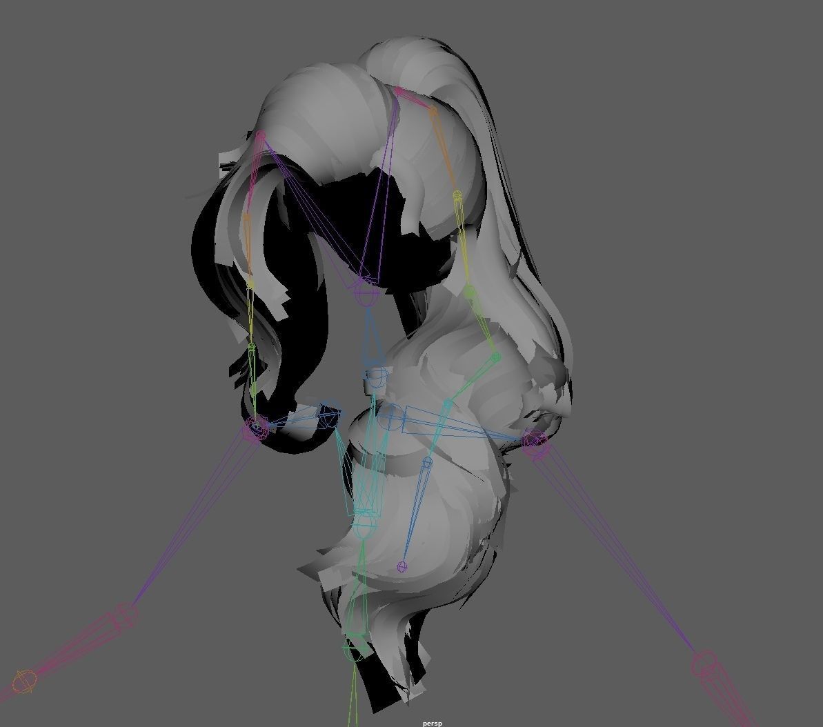 Low poly cards Game-ready long tail hairstyle Low-poly 3D model_9