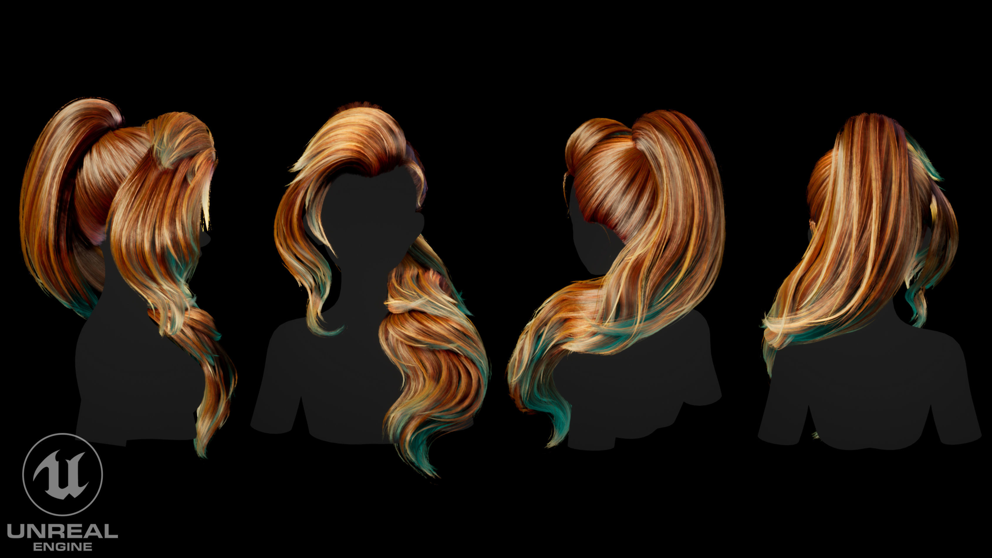 Low poly cards Game-ready long tail hairstyle Low-poly 3D model_4