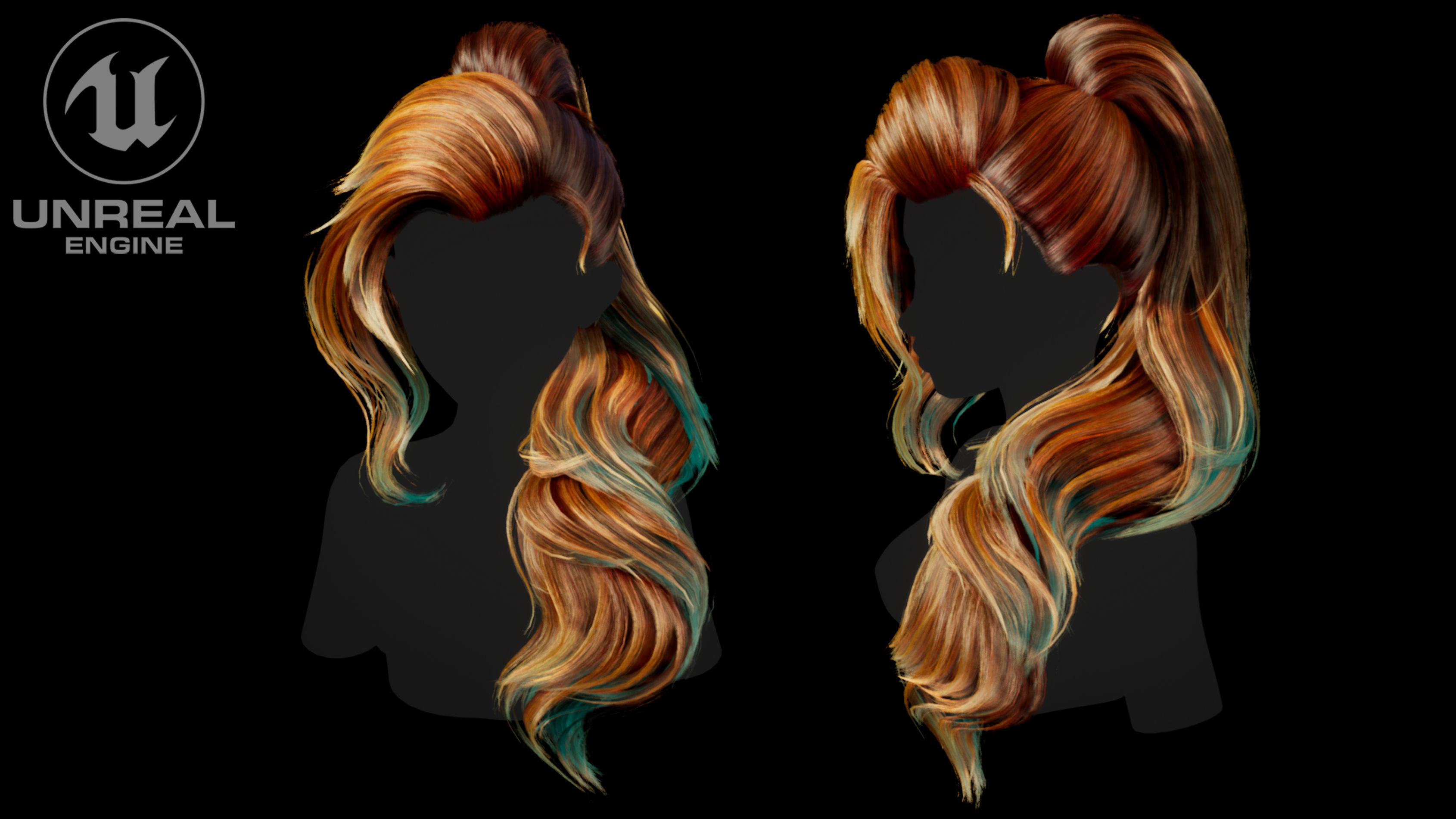 Low poly cards Game-ready long tail hairstyle Low-poly 3D model_3