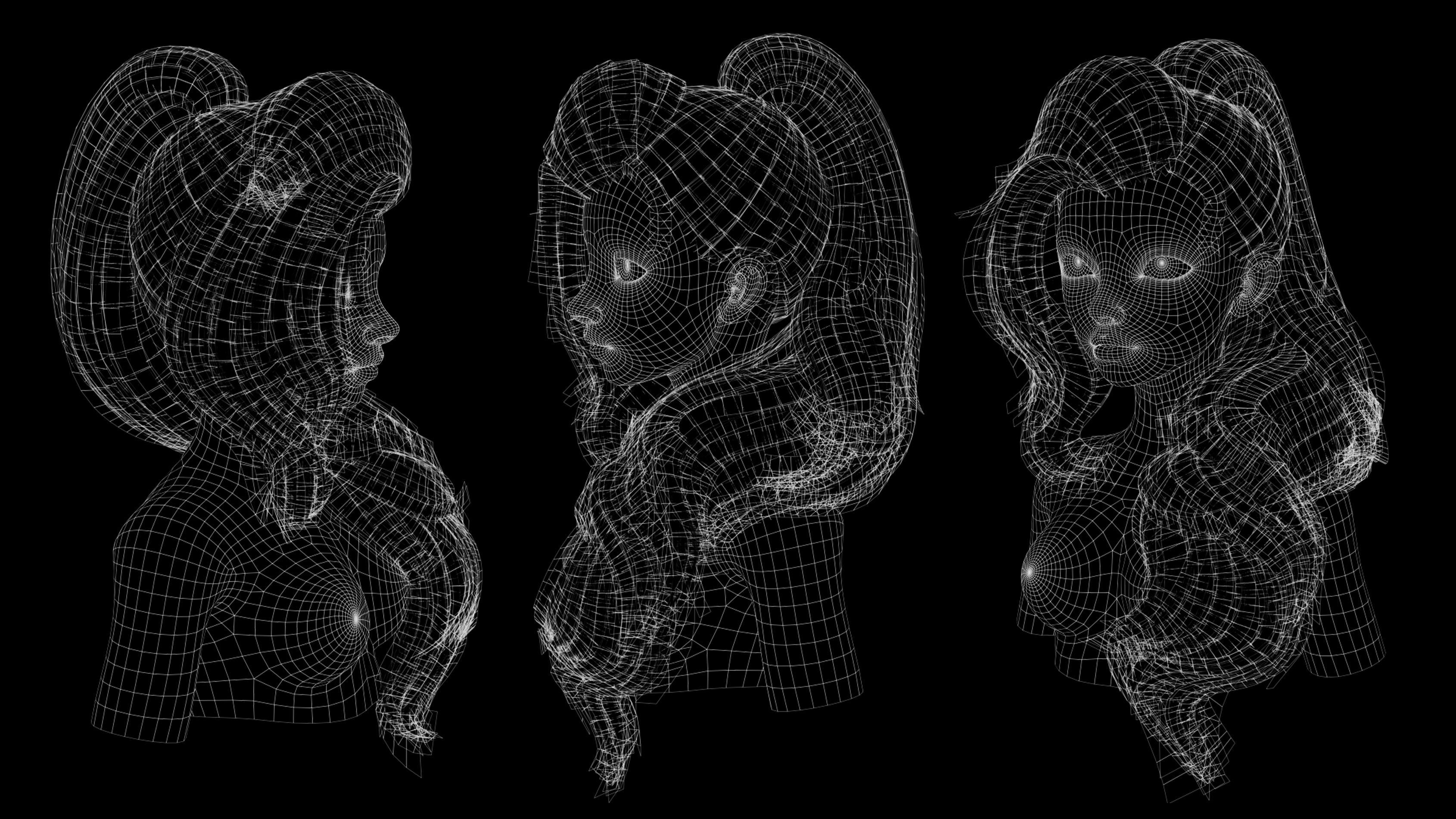 Low poly cards Game-ready long tail hairstyle Low-poly 3D model_5