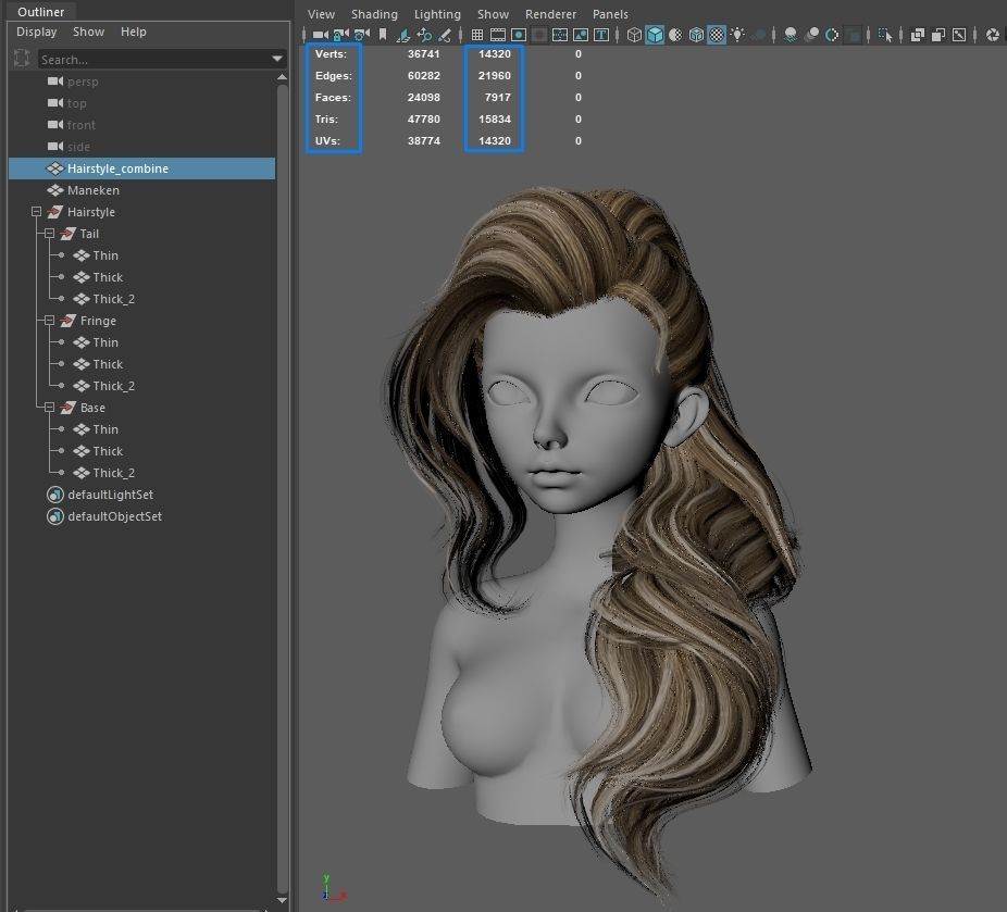 Low poly cards Game-ready long tail hairstyle Low-poly 3D model_8