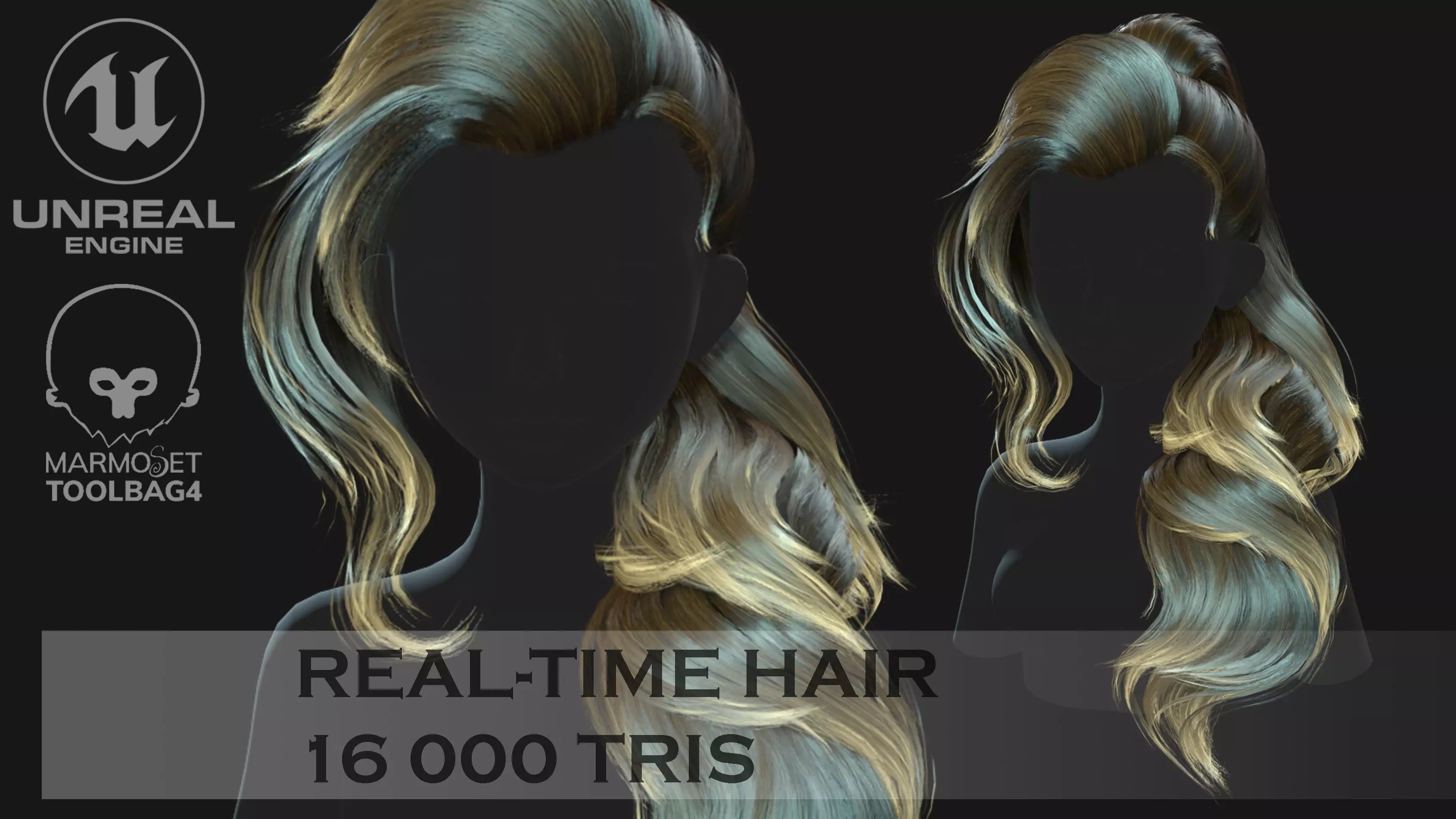 Low poly cards Game-ready long tail hairstyle Low-poly 3D model_0