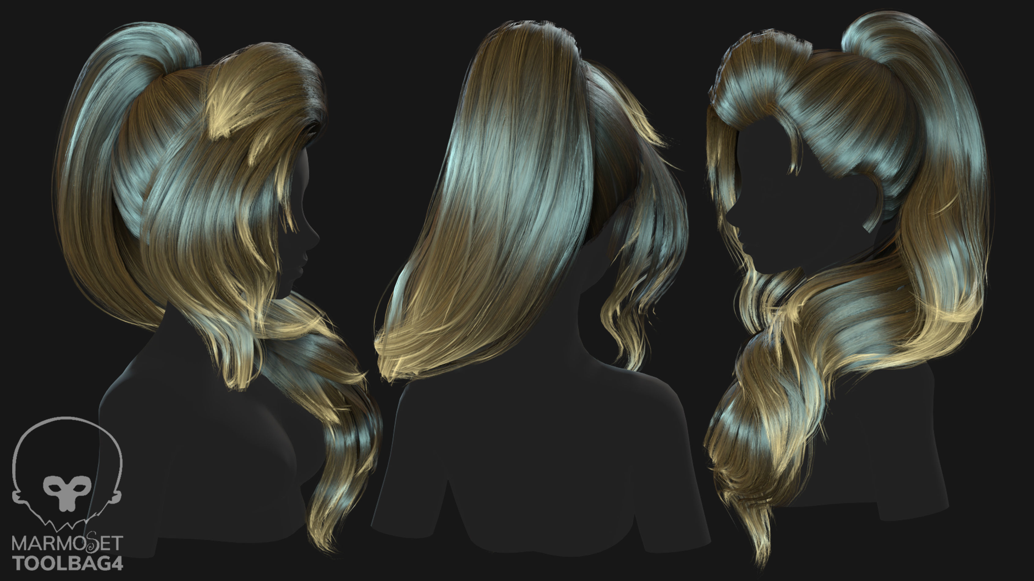 Low poly cards Game-ready long tail hairstyle Low-poly 3D model_2