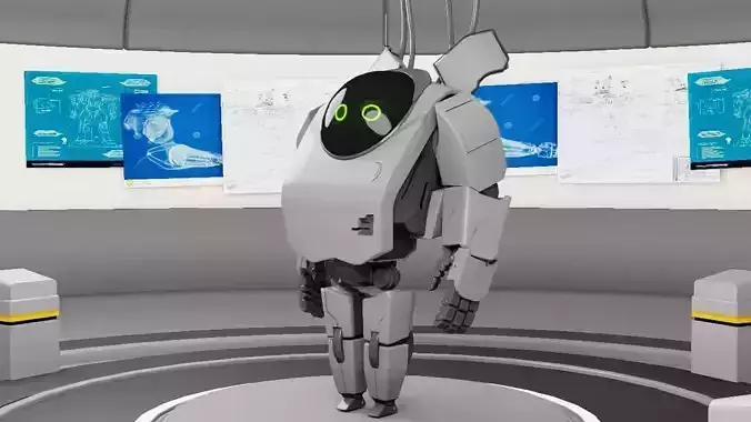 next gen robot and laboratory  rigged - animated character 3D model
