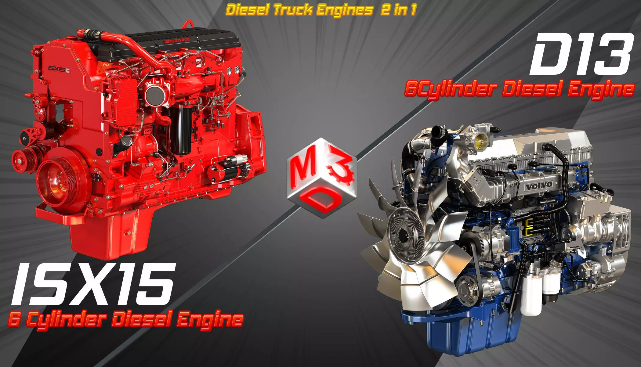 ISX15 - D13 Engines - 6Cylinder Truck Diesel Engines 2 in 1 3D Model Collection_0