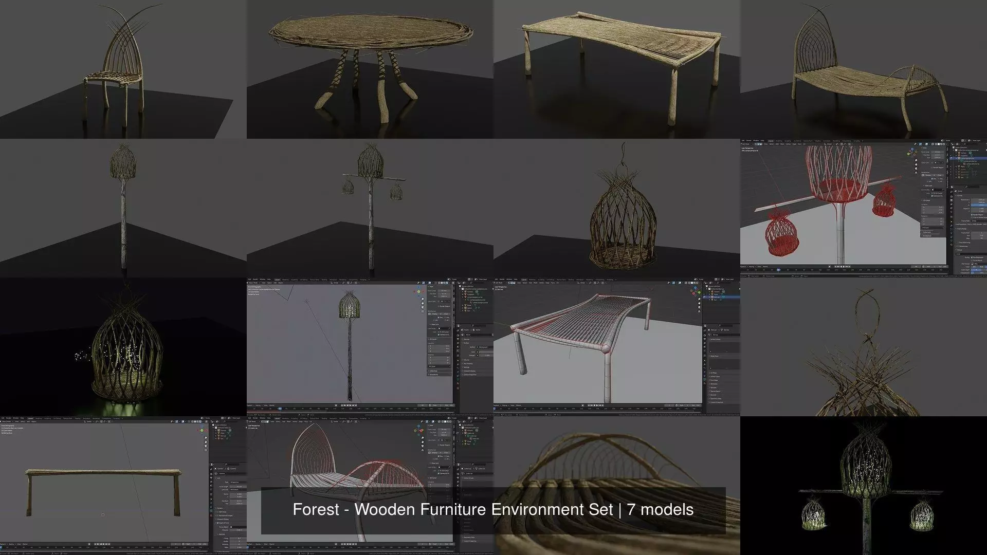 Forest - Wooden Furniture Environment Set 3D Model Collection_0