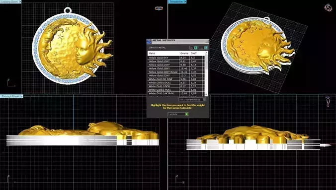 sun and moon necklace 3D model