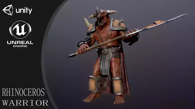 Rhinoceros warrior Low-poly 3D model