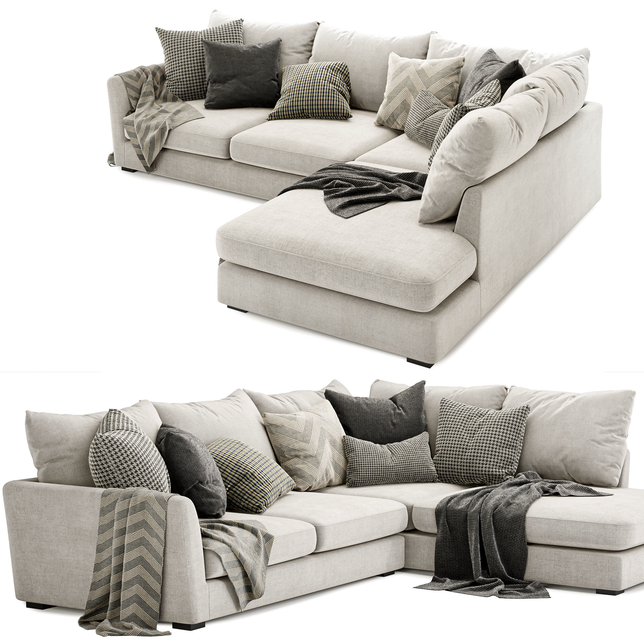 Icon fabric corner sofa with chaise 3D model_1