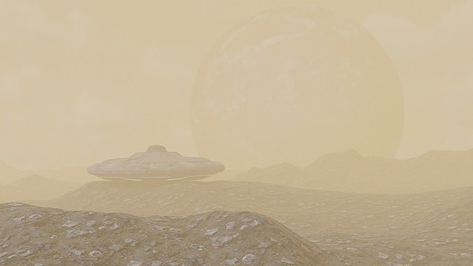 Mars Landscape with Earth and UFO include all assets   3D model