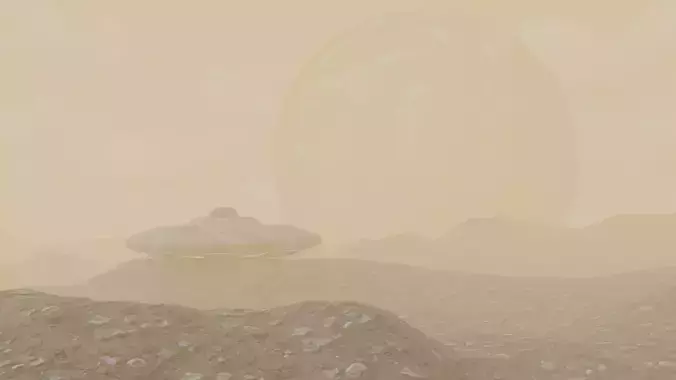 Mars Landscape with Earth and UFO include all assets   3D model
