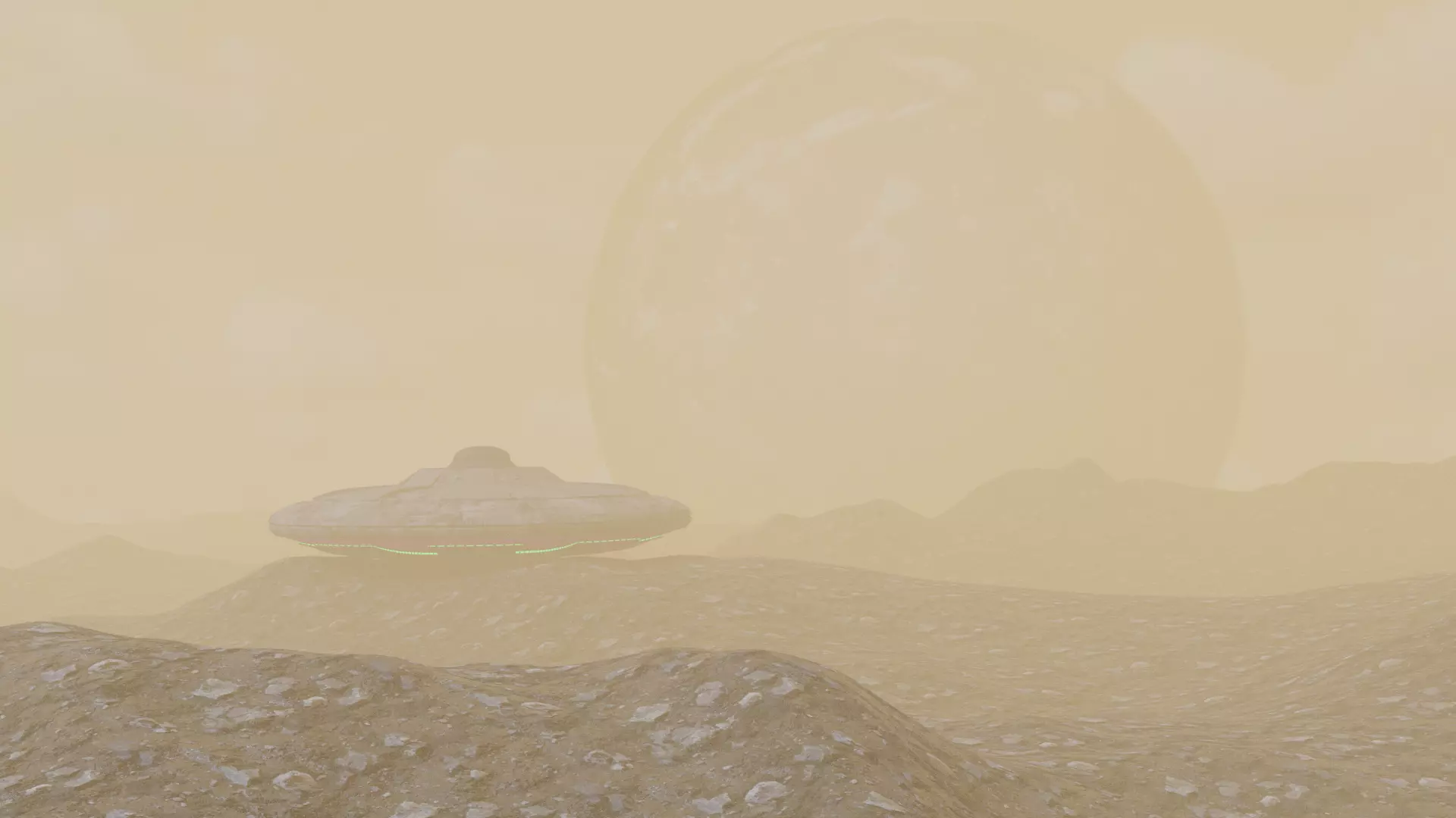 Mars Landscape with Earth and UFO include all assets 3D model_0