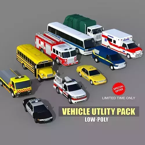 Utility Vehicles Pack High Quality Low-poly 3D model