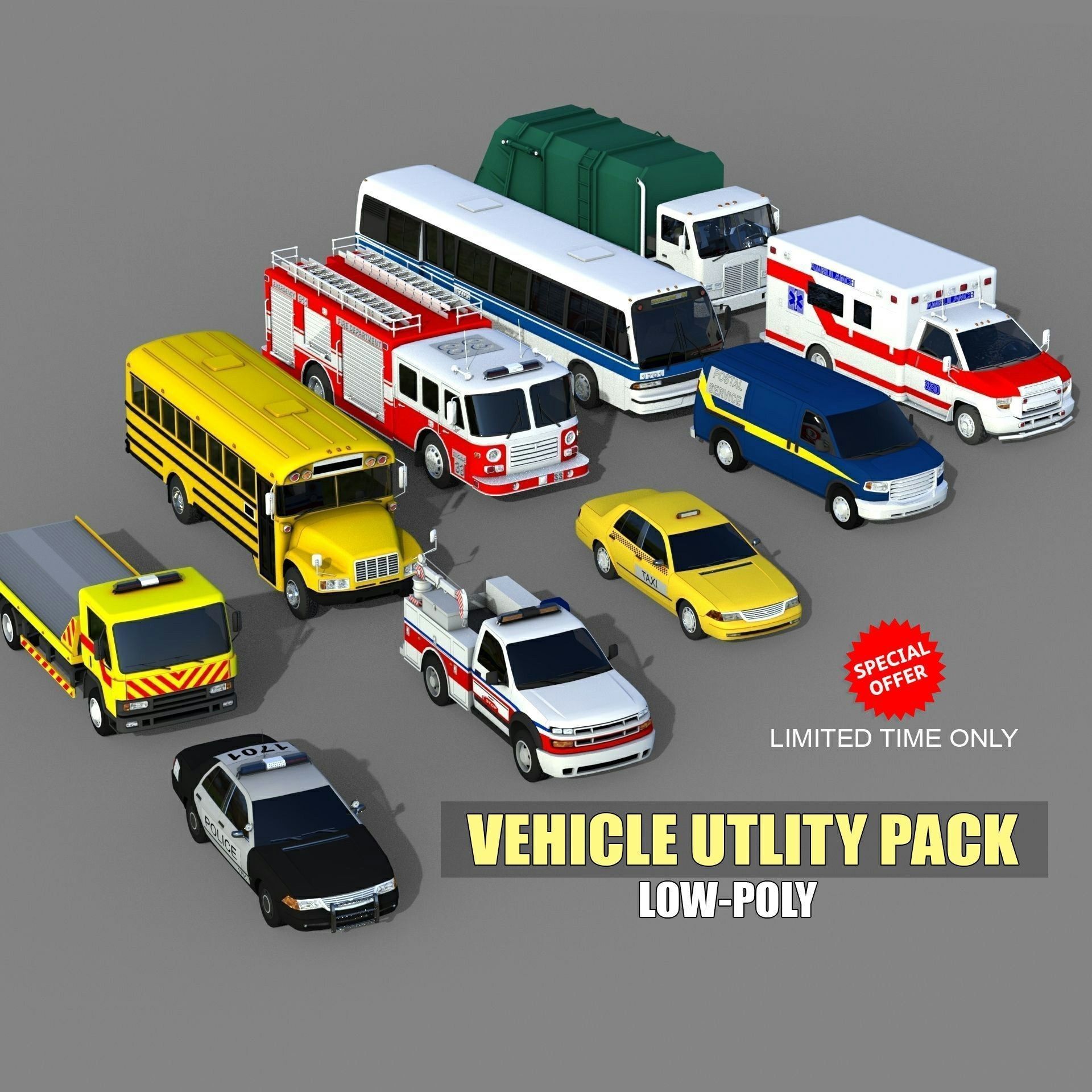 Utility Vehicles Pack High Quality Low-poly 3D model_60