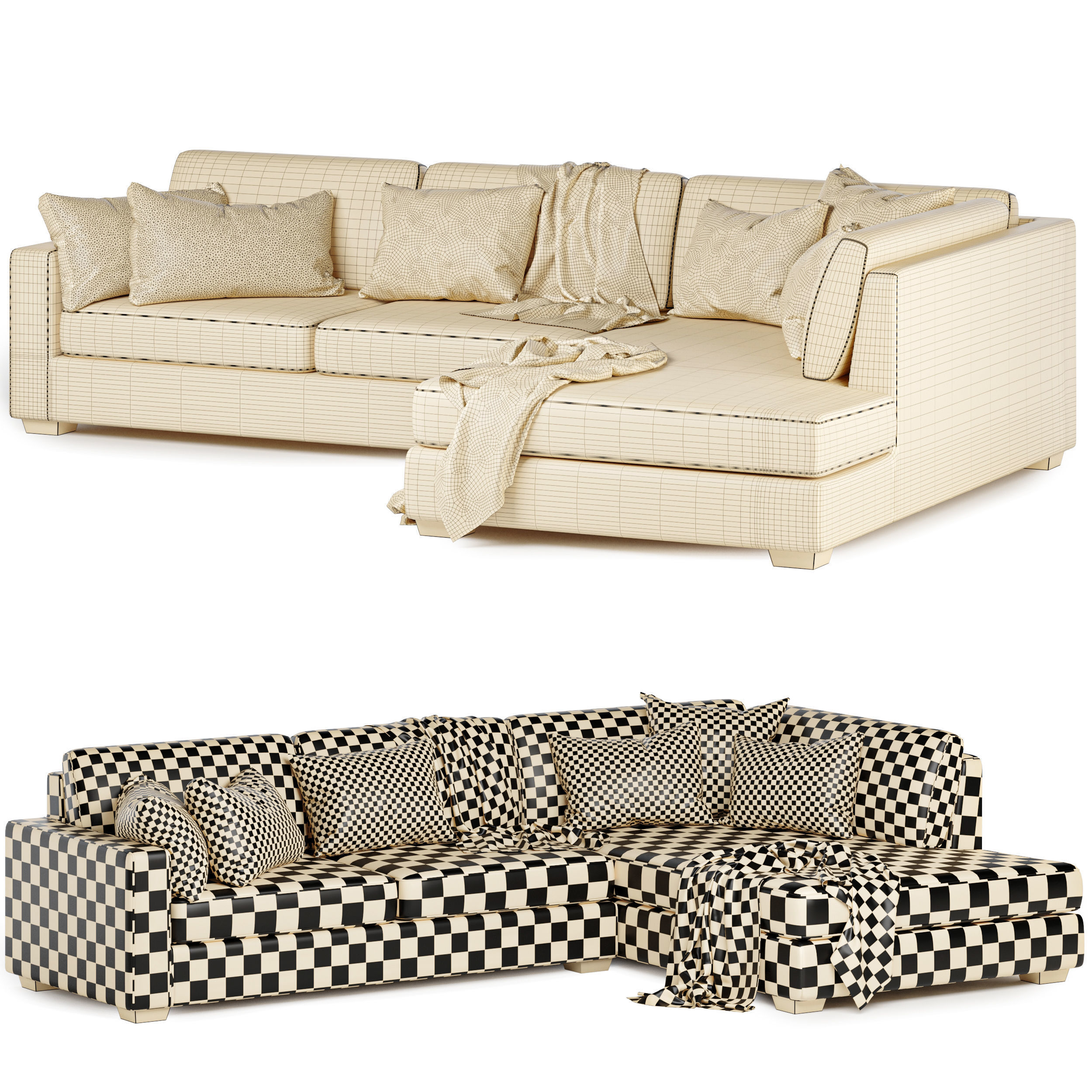 Davin Fabric Sofa with chaise 3D model_2