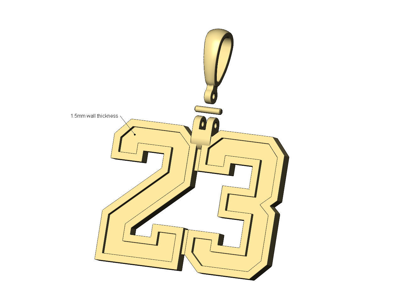 23 twenty three number pendant with bail 3D print model_7