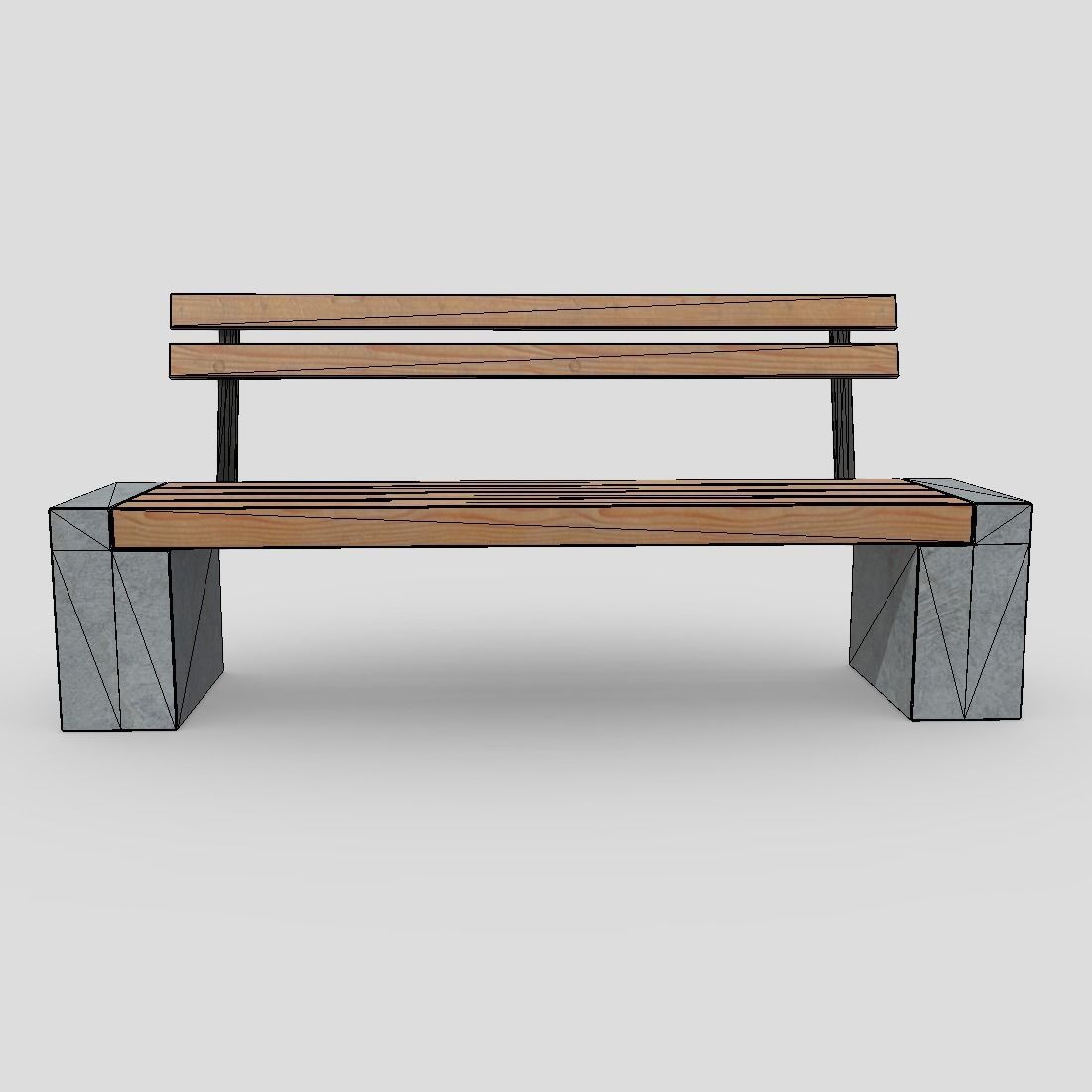 Bench 3 made of wood and concrete Low-poly 3D model_5