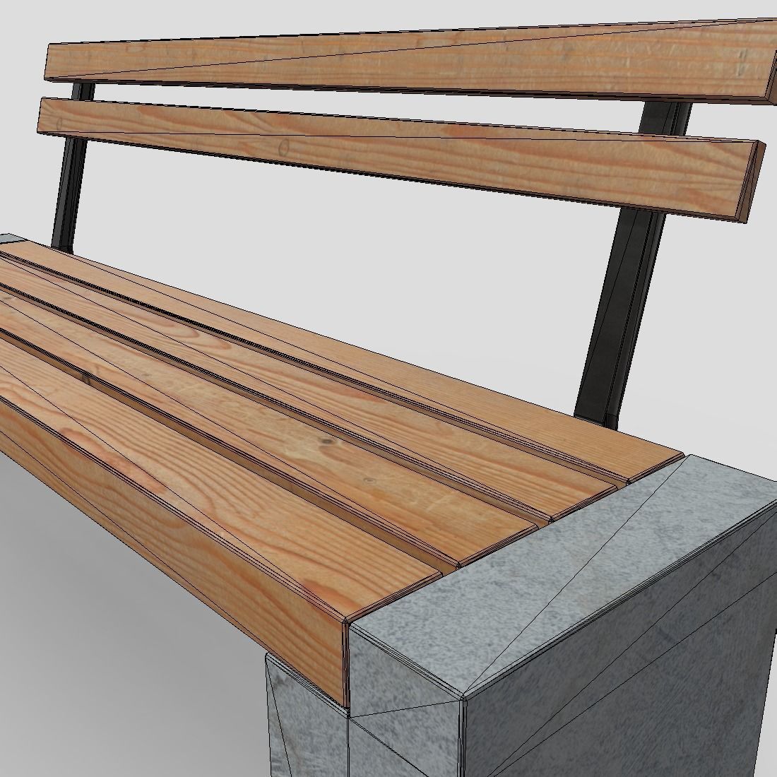 Bench 3 made of wood and concrete Low-poly 3D model_2