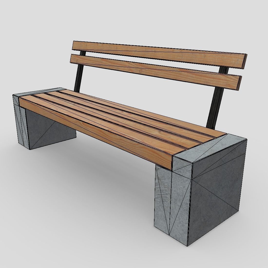 Bench 3 made of wood and concrete Low-poly 3D model_13