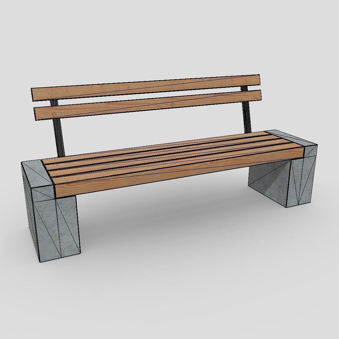 Bench 3 made of wood and concrete Low-poly 3D model_3