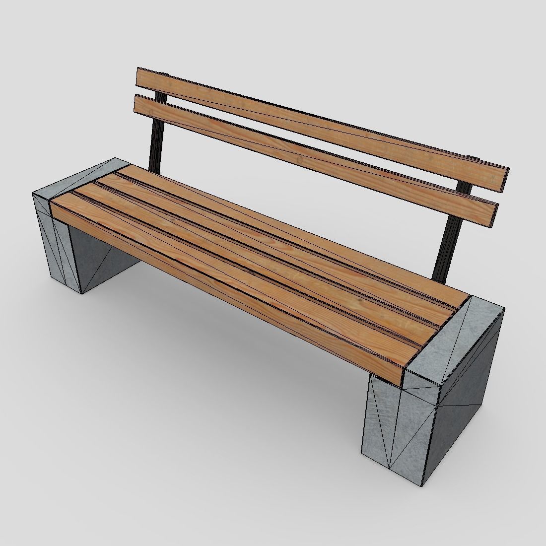 Bench 3 made of wood and concrete Low-poly 3D model_7