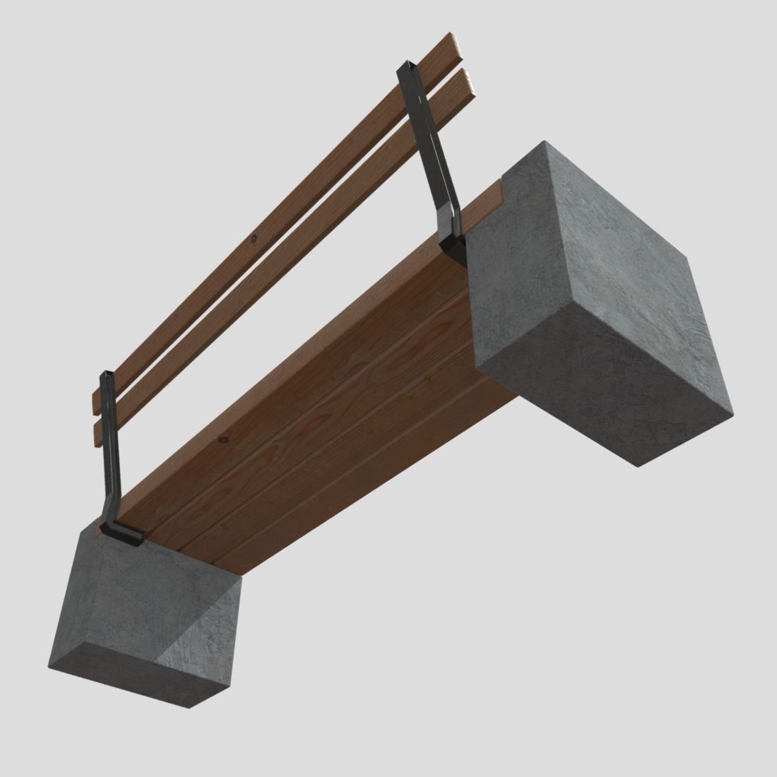 Bench 3 made of wood and concrete Low-poly 3D model_10