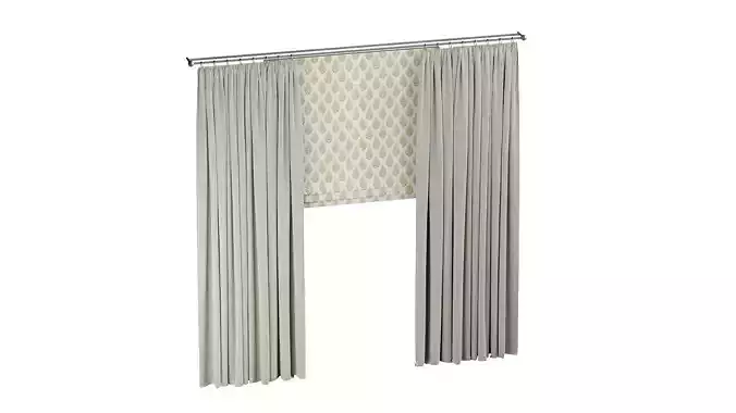 Curtains curtain with pleats and window 3D model