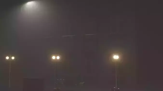 Street night with two lamps in fog