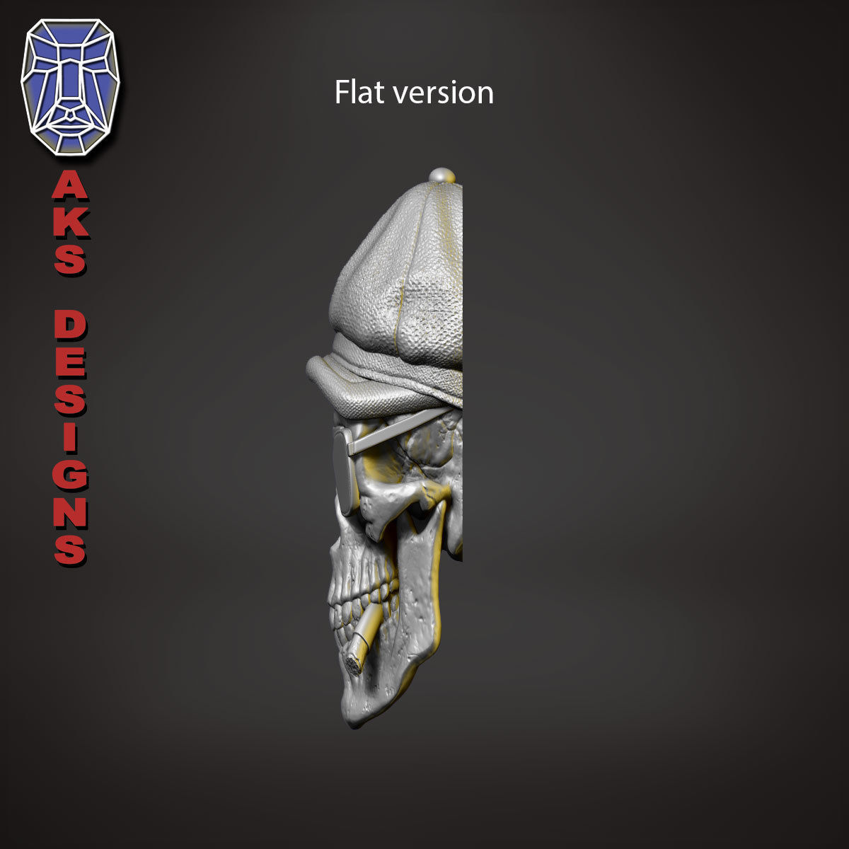 Gangster skull version 2 Bas relief wall decoration 3D print model_12