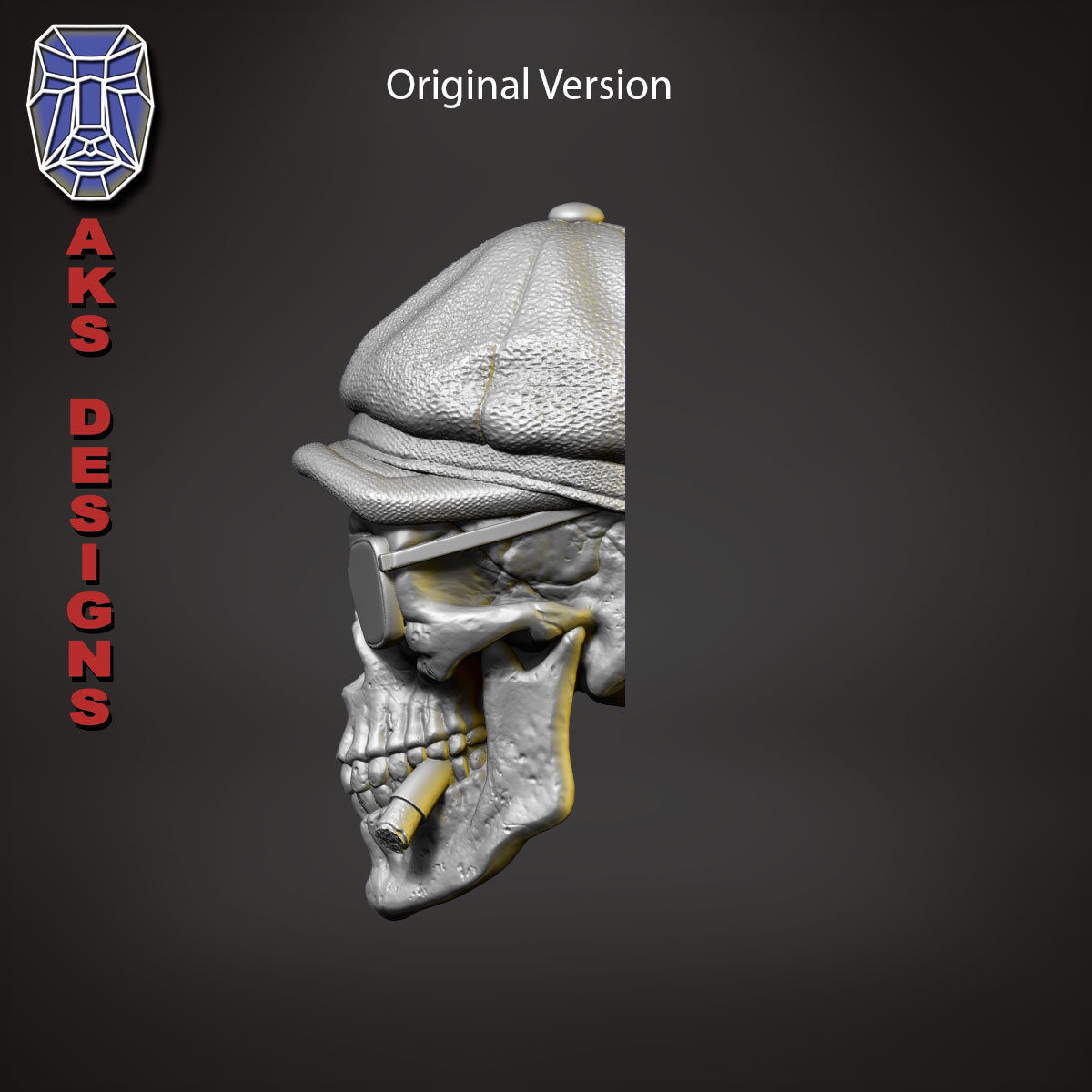 Gangster skull version 2 Bas relief wall decoration 3D print model_2