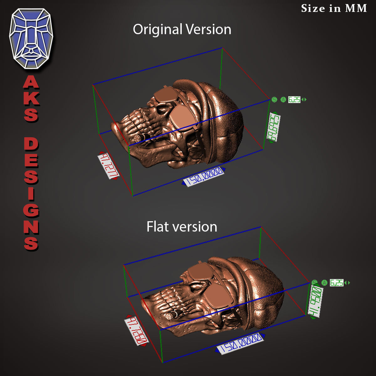 Gangster skull version 2 Bas relief wall decoration 3D print model_20