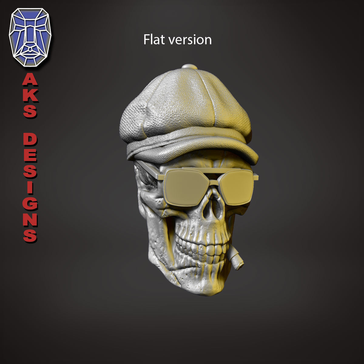 Gangster skull version 2 Bas relief wall decoration 3D print model_15