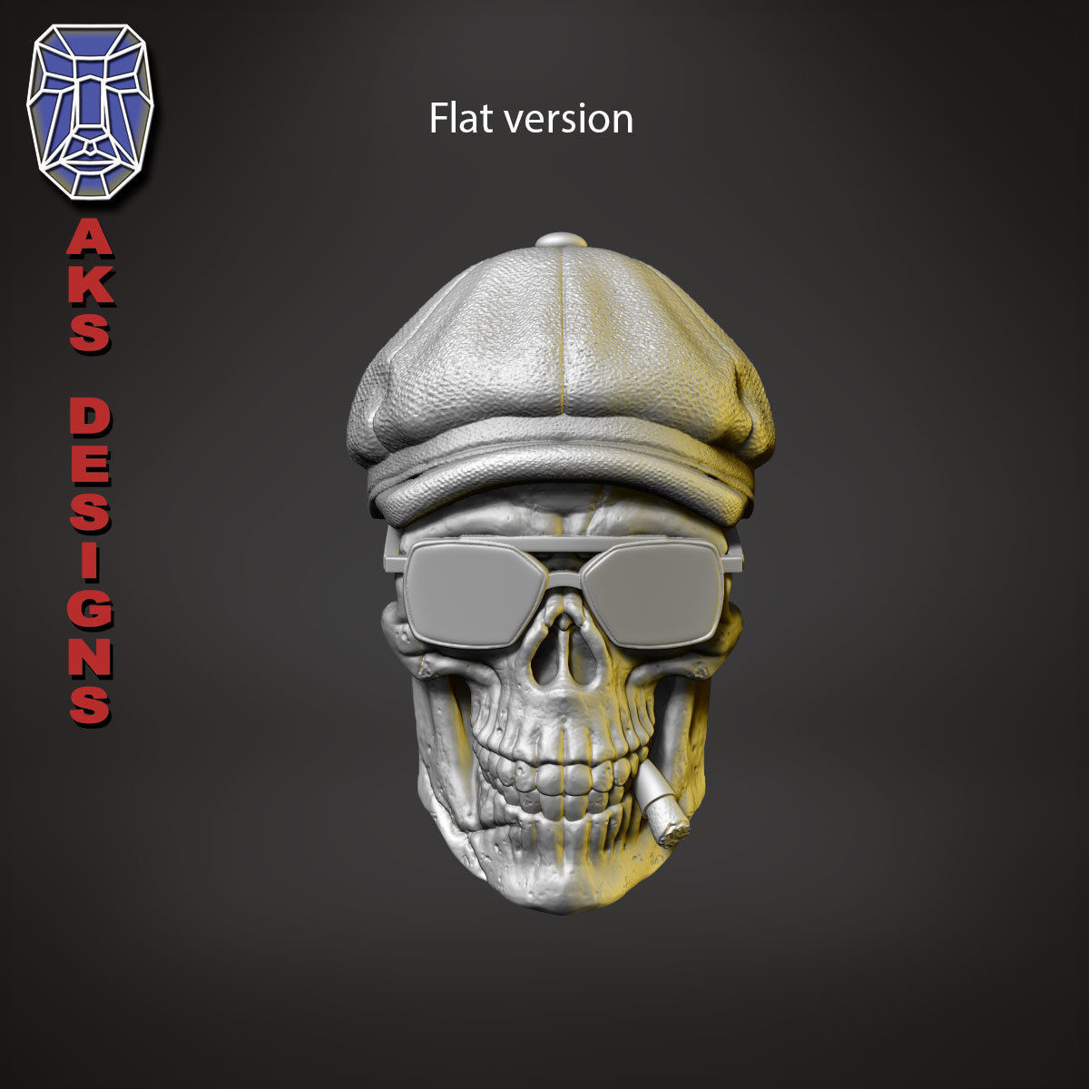 Gangster skull version 2 Bas relief wall decoration 3D print model_10