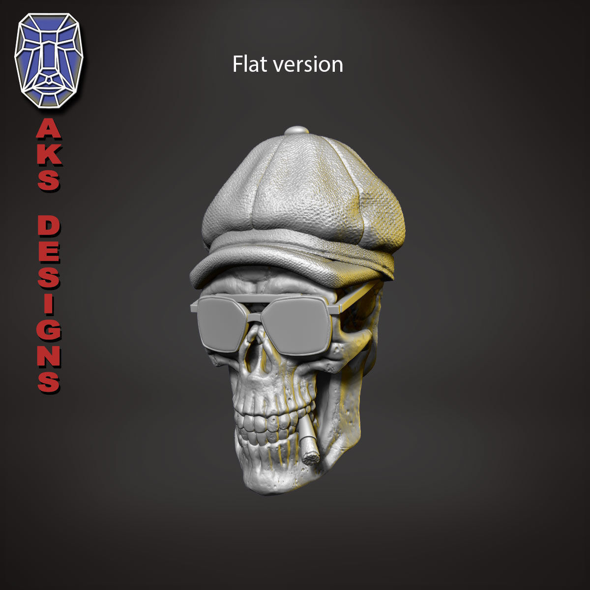 Gangster skull version 2 Bas relief wall decoration 3D print model_11