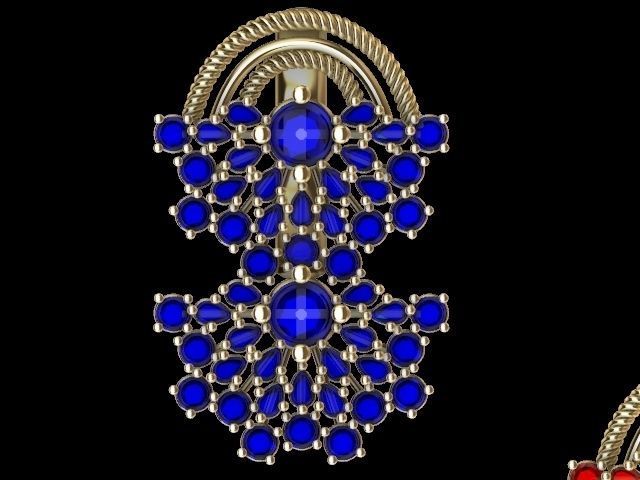 Double fan earrings pendant set stl verified  3D print model_12