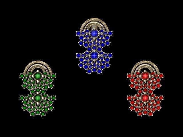 Double fan earrings pendant set stl verified  3D print model_11