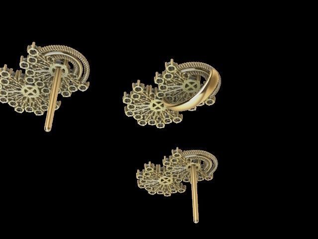 Double fan earrings pendant set stl verified  3D print model_8