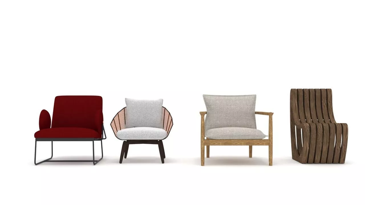 4 ARMCHAIRS rattan chair with cushion 3D model