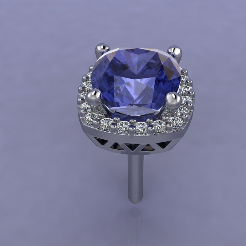 earrings sapphire and diamond halo ring 3D print model_1