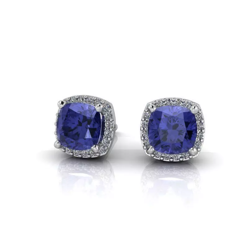 earrings sapphire and diamond halo ring 3D print model_0